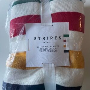 Stripes Cotton Knit Blanket - Red, Green, Yellow